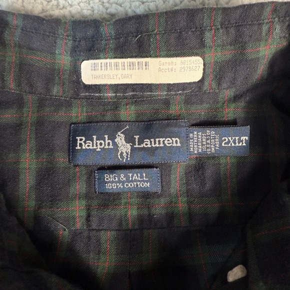 Ralph Lauren Button-Down Shirt Mens 2XLT Casual Green Plaid Classic Fit Preppy - Picture 5 of 8